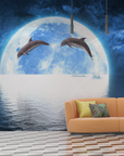 Papier peint animaux - dauphins sous la lune