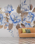 Papier peint fleuri - frise de fleurs bleues