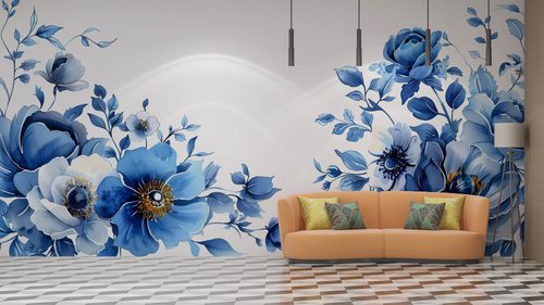 Floral wallpaper - azure rose frieze