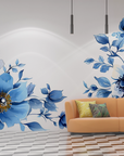 Papier peint fleuri - frise de roses azur