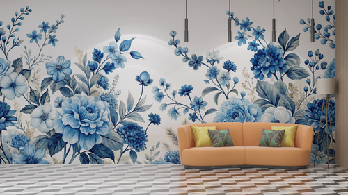 Floral wallpaper - large blue hydrangeas