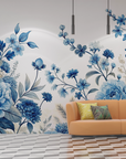 Papier peint fleuri - grands hortensias bleus