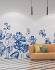 Papier peint fleuri - tapis de petites fleurs bleues