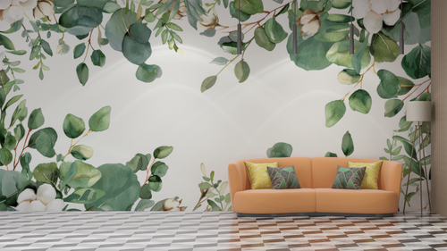 Floral wallpaper - green leaf wreath
