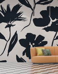 Papier peint fleuri - grands dahlia noirs et blancs
