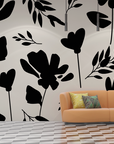 Papier peint fleuri - silhouettes sauvages noires