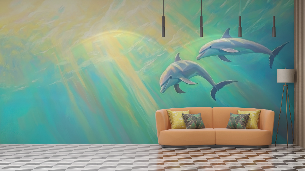 Papier peint animaux - dauphins dans l'océan azur