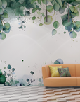 Papier peint fleuri - feuillage d'eucalyptus vert