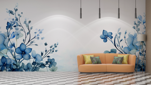 Floral wallpaper - blue hydrangea branches