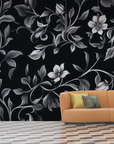 Papier peint fleuri - feuillage classique sombre