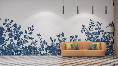 Floral wallpaper - wild blue frieze
