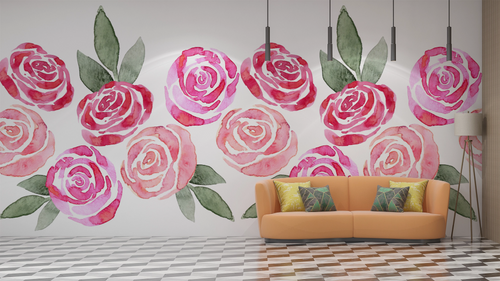 Floral wallpaper - pink rose border