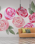 Papier peint fleuri - frise de roses roses