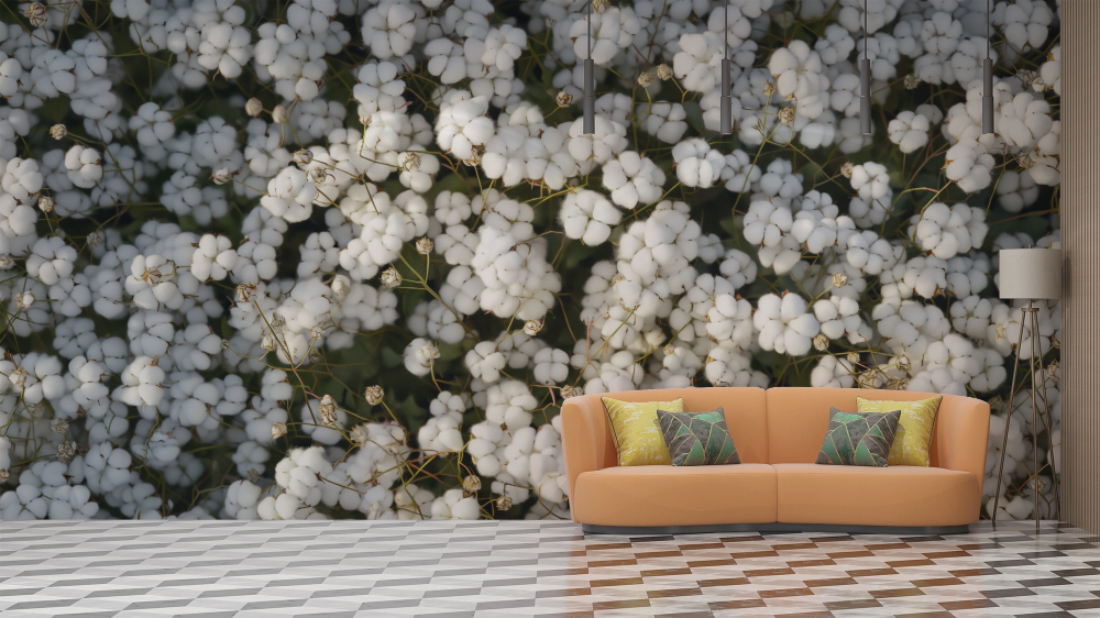 Papier peint fleuri - parterre de petites fleurs blanches