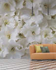 Papier peint fleuri - bouquet d'hortensias blancs