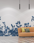 Papier peint fleuri - frise sauvage bleue