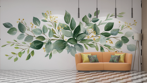 Floral wallpaper - watercolor eucalyptus border