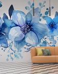 Papier peint fleuri - frise hortensias bleus
