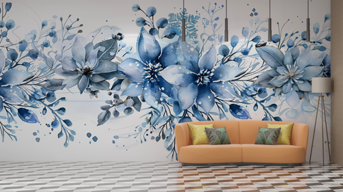 Floral wallpaper - azure dahlia frieze