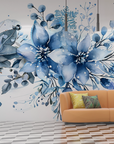 Papier peint fleuri - frise dahlia azur