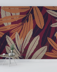 Papier peint nature - grand feuillage exotique marron et beige