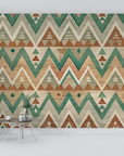 Papier peint géométrique - motifs ethniques et zigzags verts