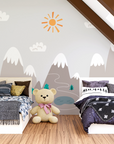 Papier peint enfants - paysage de montagnes grises et petits nuages