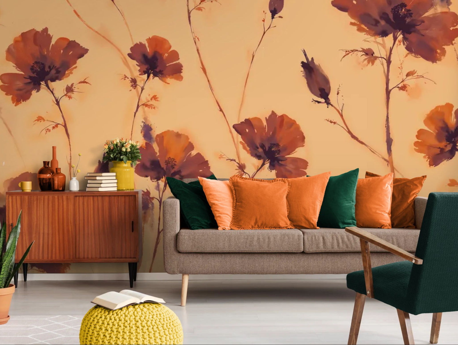 Floral wallpaper – Minimalist beige poppies