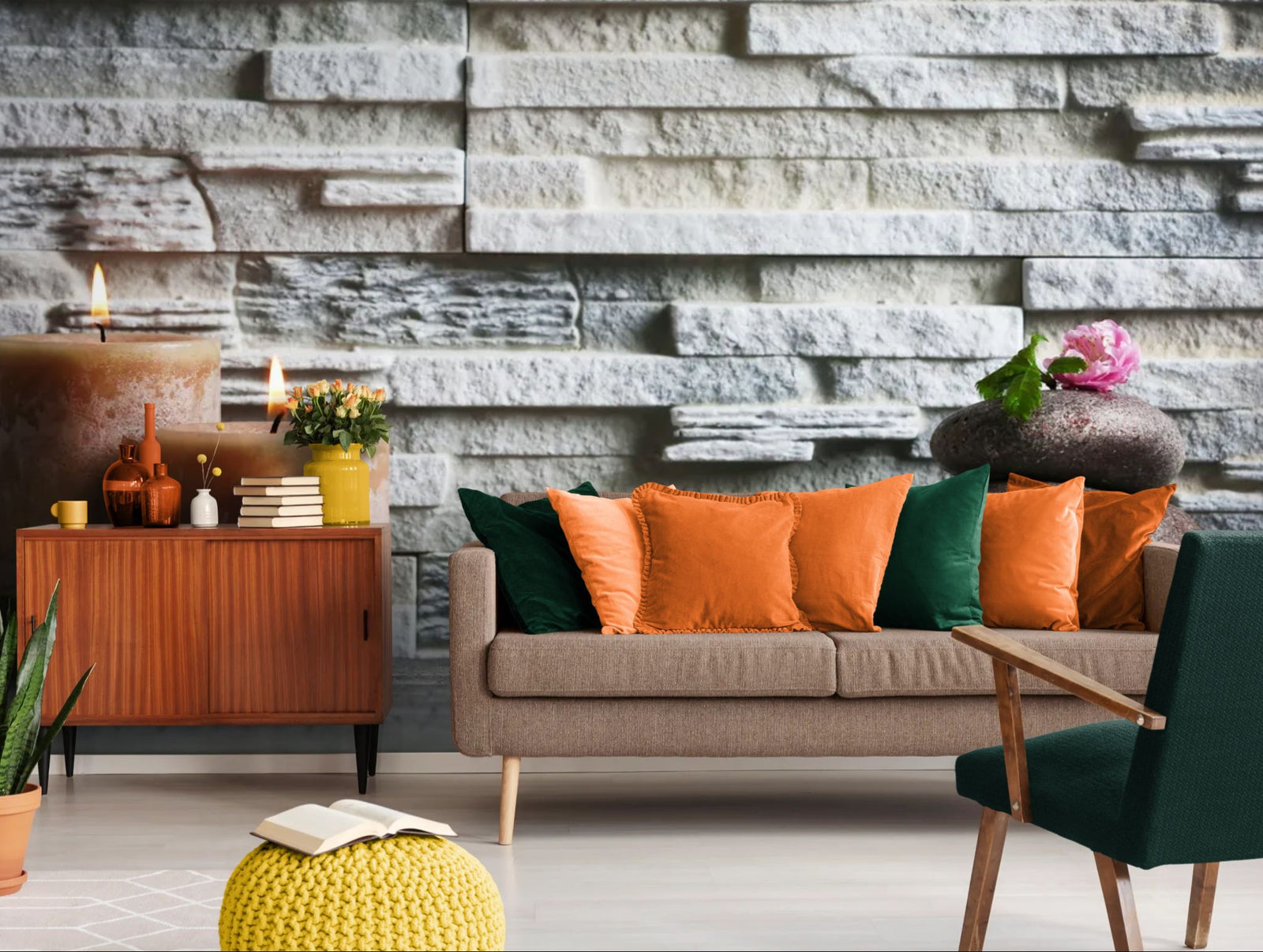 Zen wallpaper – Stacked pebbles and delicate flowers