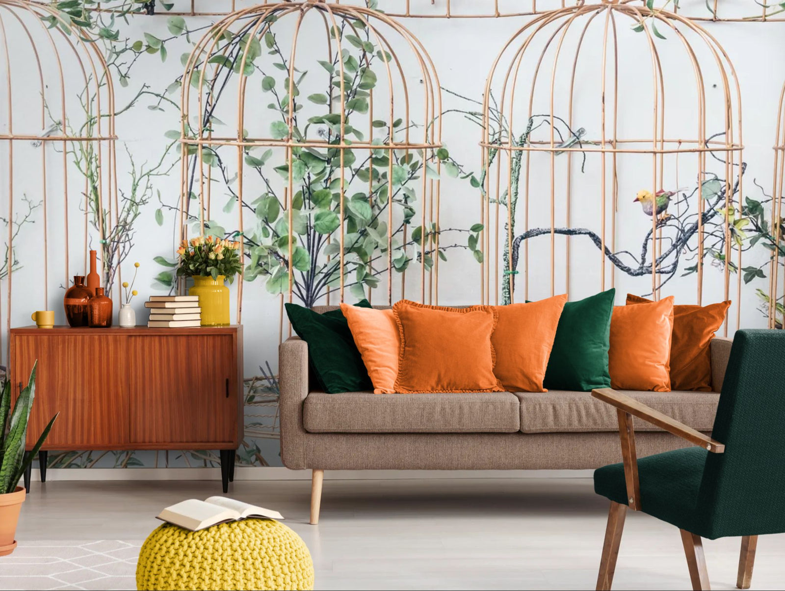 Papier peint décoratif – Cages végétales poétiques