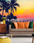 papier peint tropical – palmiers et coucher de soleil