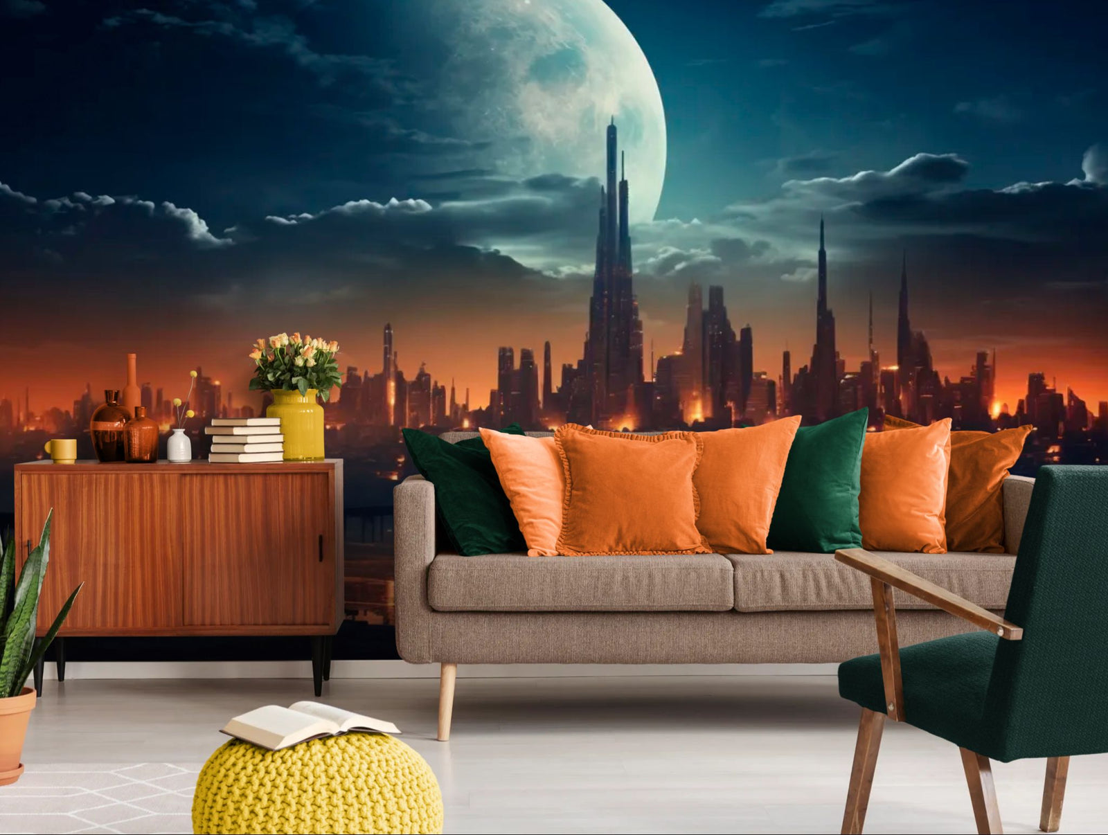 Landscape wallpaper – Futuristic city under the moon