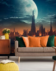 Landscape wallpaper – Futuristic city under the moon