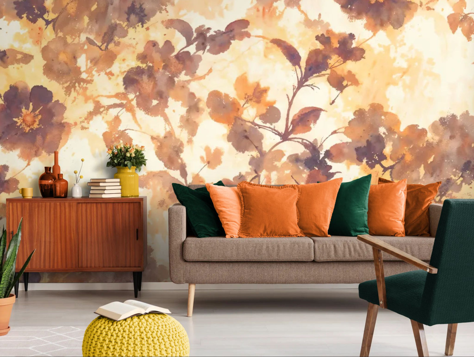 Floral wallpaper – Watercolor in warm tones