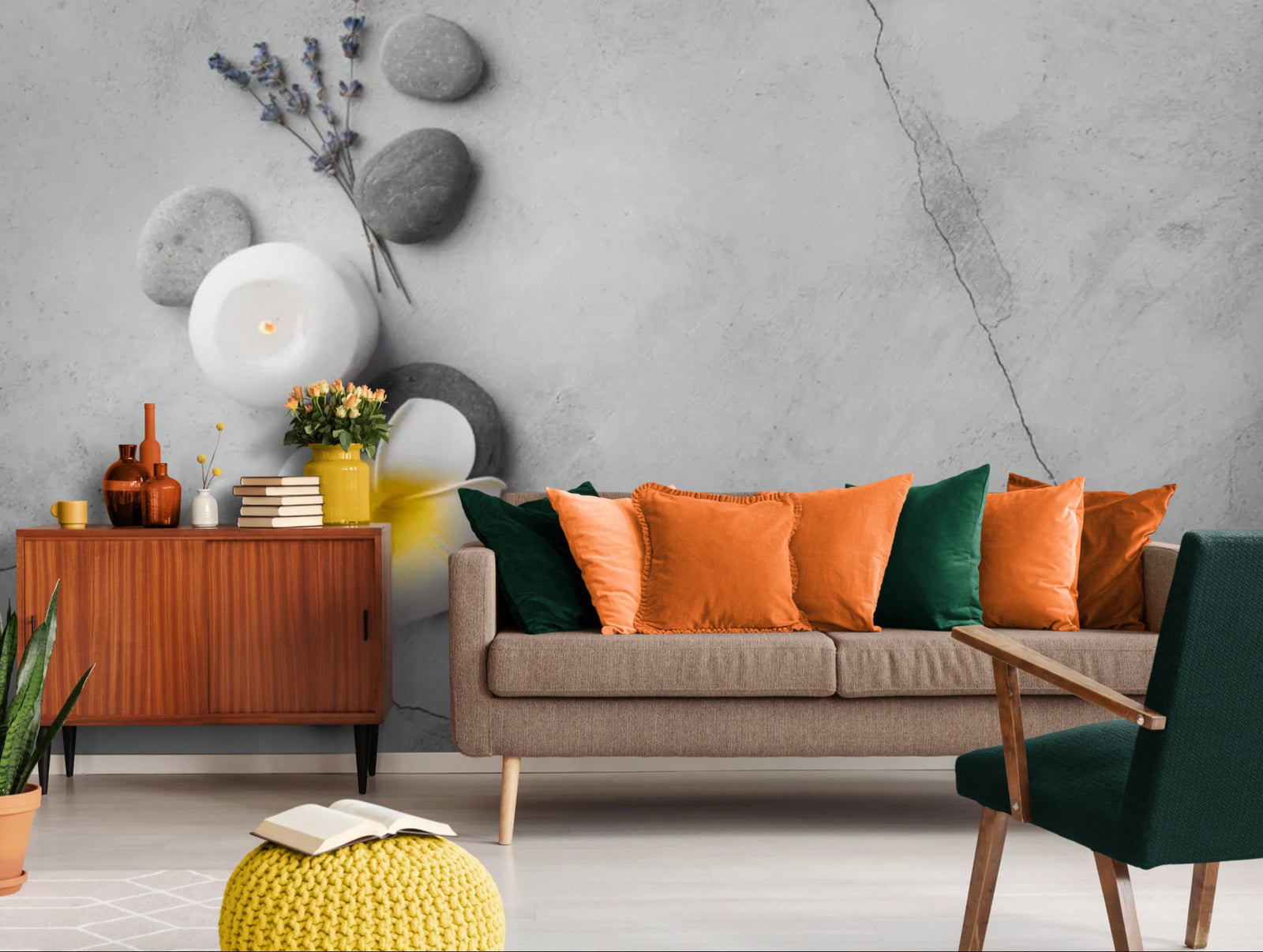 Zen wallpaper – mineral stones and white flower