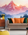 Watercolor wallpaper – misty pink mountain