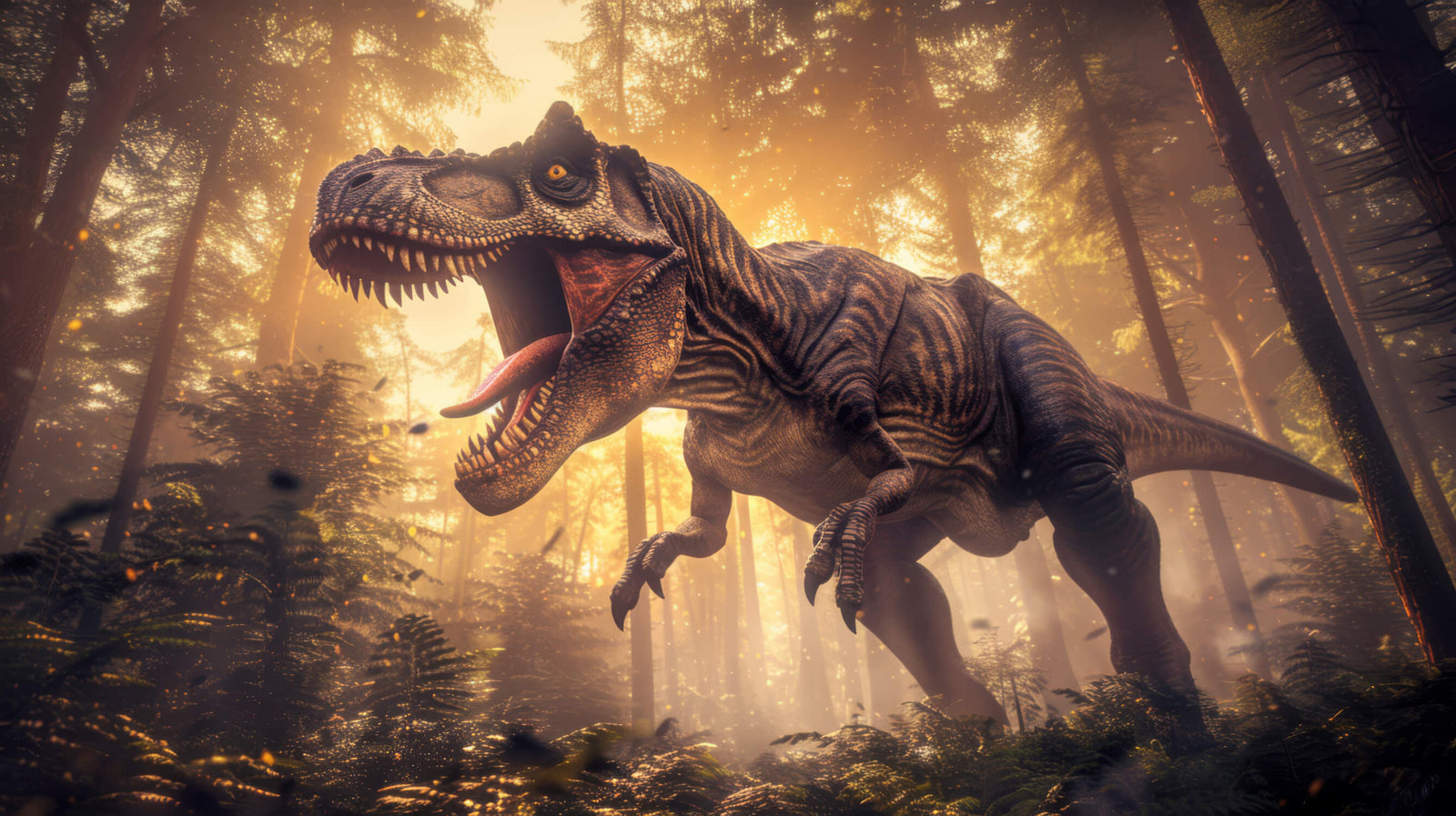 Papier Peint Animaux - T-Rex dans la Brume Forestière