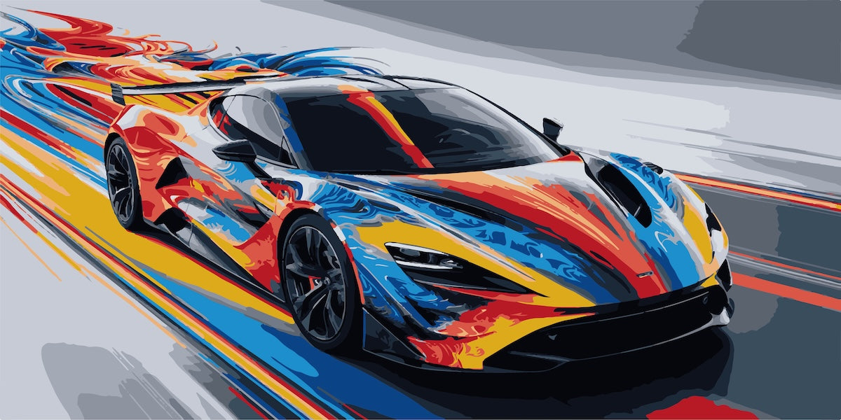 Papier peint voitures - voiture de course multicolore sur piste
