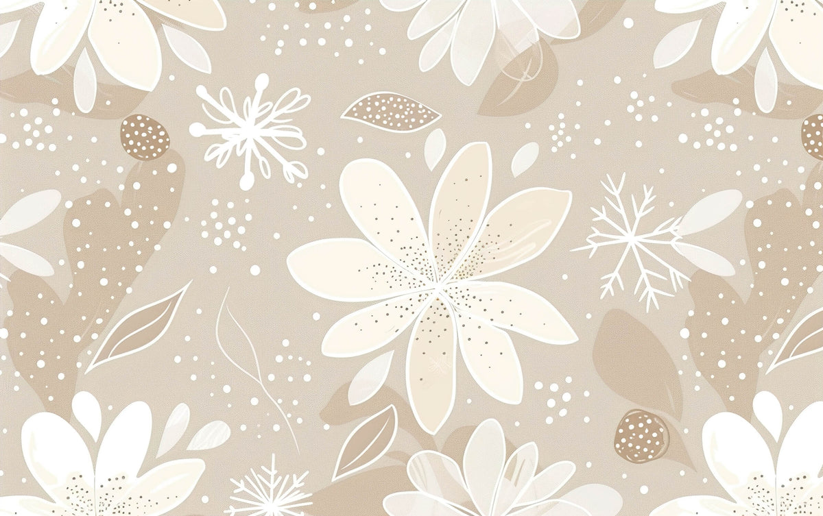 Papier peint floral - Fleurs beiges aux pétales fins