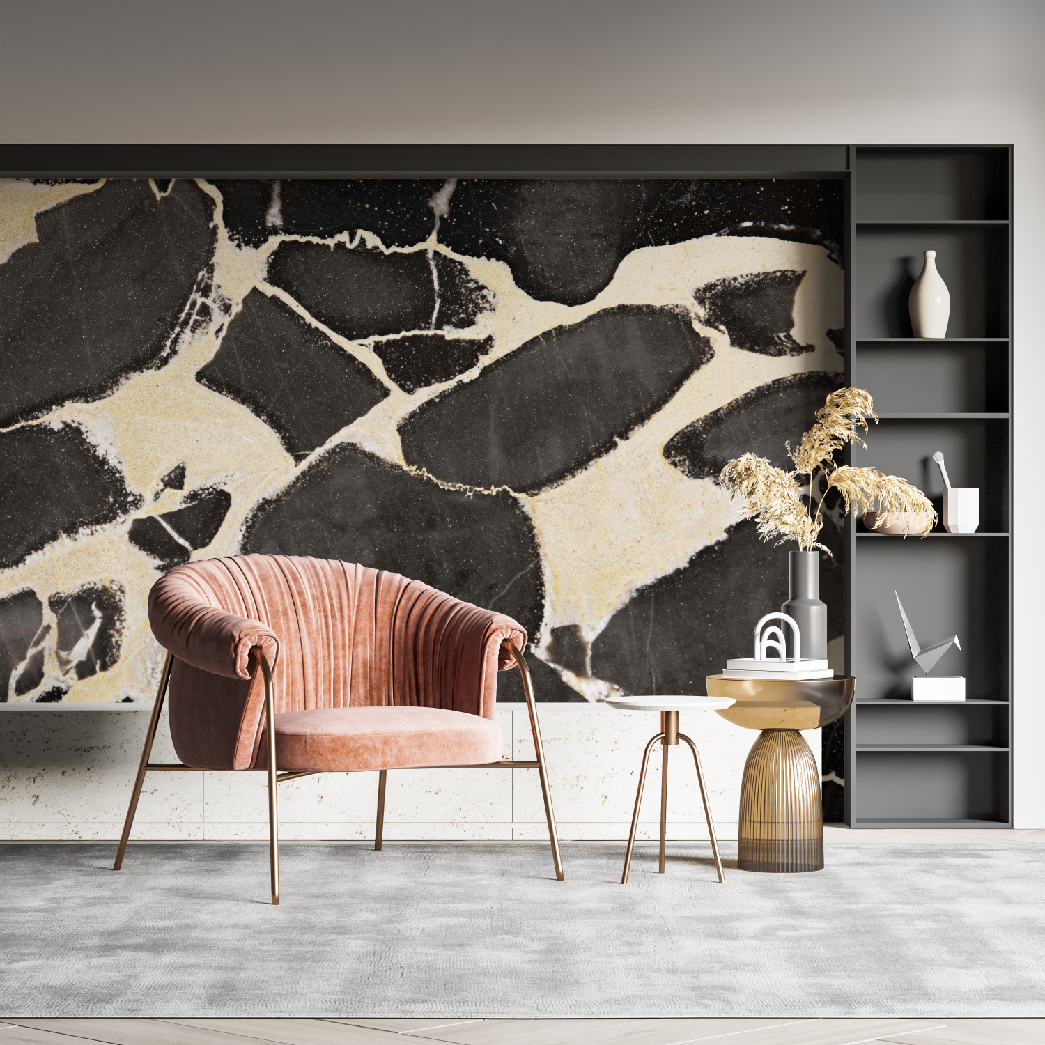 Papier Peint Pierre - Marbre Noir Craquelé