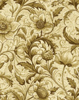 Papier peint rétro - damas floral vert olive et beige