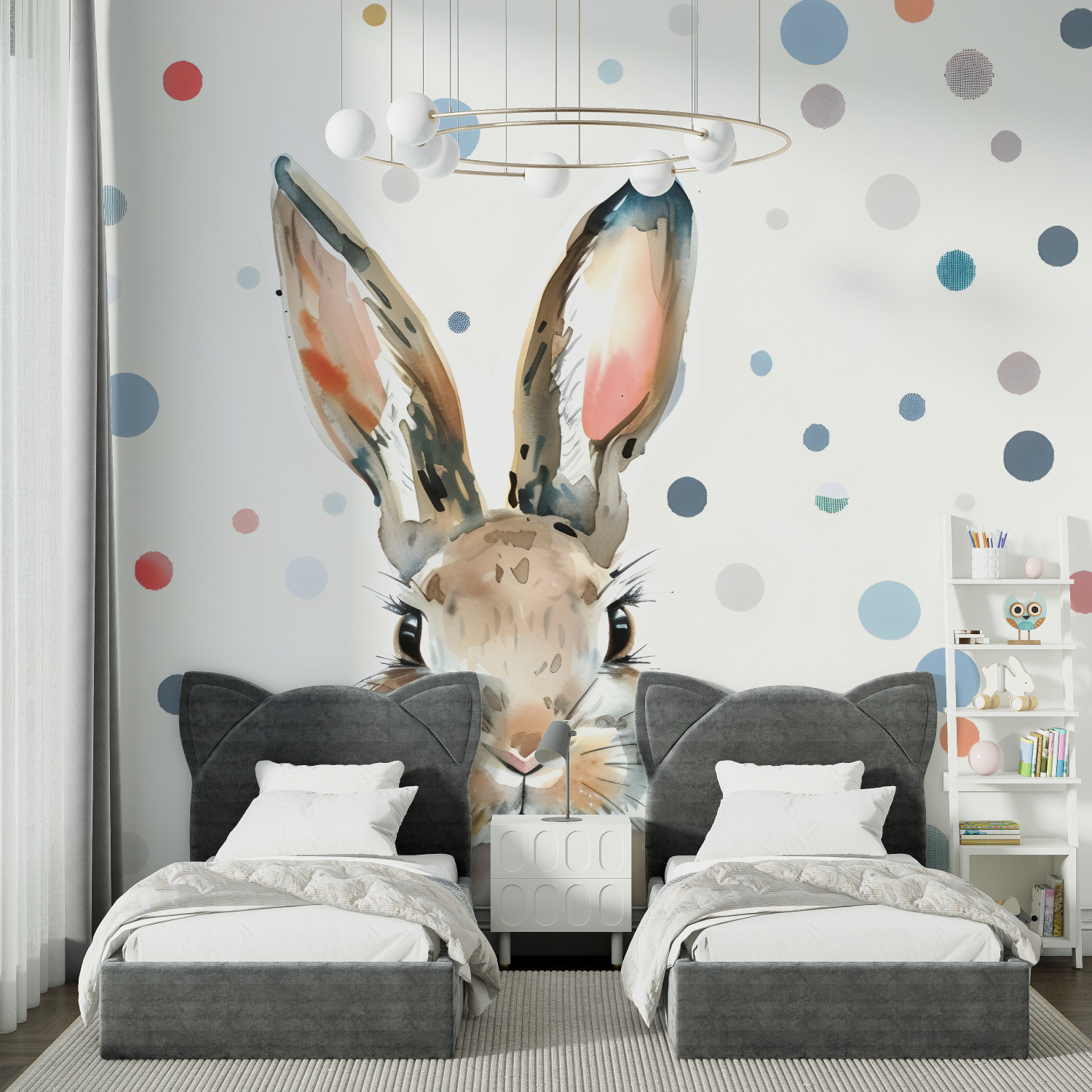 Children's Wallpaper - Rabbit and Colorful Polka Dots