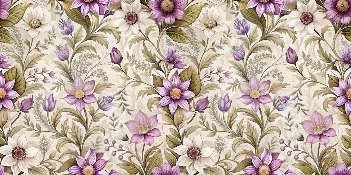 Papier peint fleuri - tapisserie lilas vintage