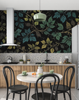 Floral Wallpaper - Green and Black Night Foliage