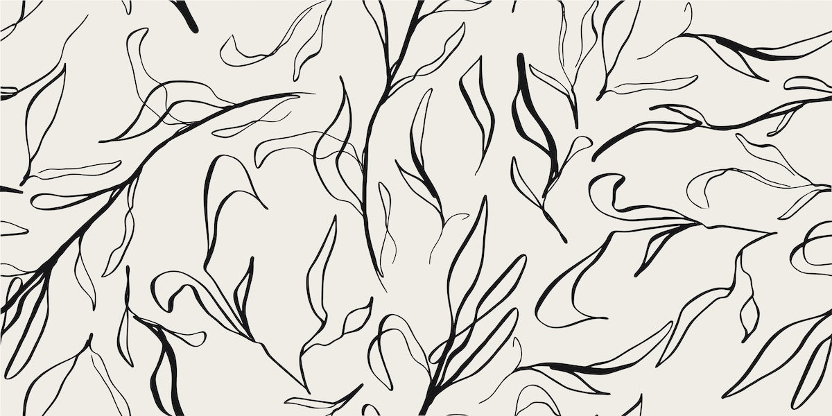 Papier peint nature - fines branches dessinées en noir et blanc