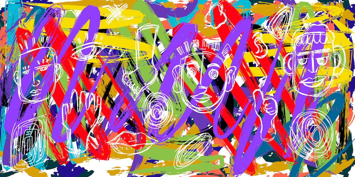 Papier peint graffiti - tags abstraits violets et jaunes