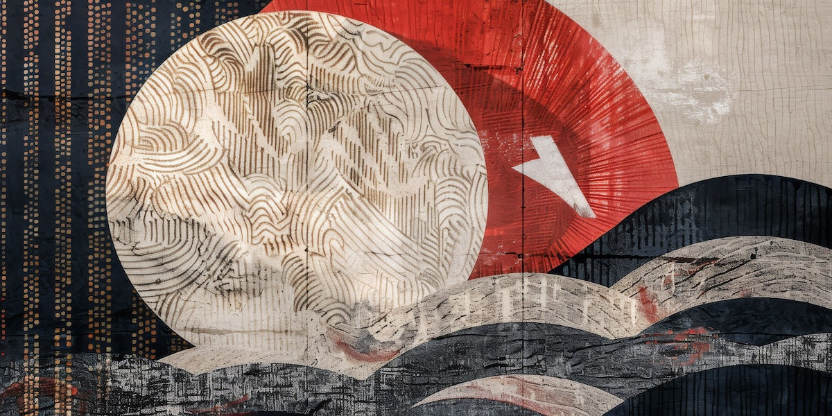 Papier peint nature - lune et vagues abstraites style japonais