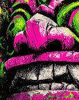 Papier peint graffiti - masque de monstre rose et vert fluo