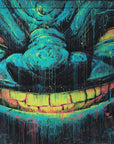 Papier peint graffiti - monstre souriant bleu et vert dans l'ombre