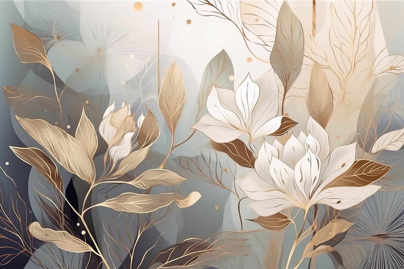 Floral Wallpaper - Golden and Misty Magnolias